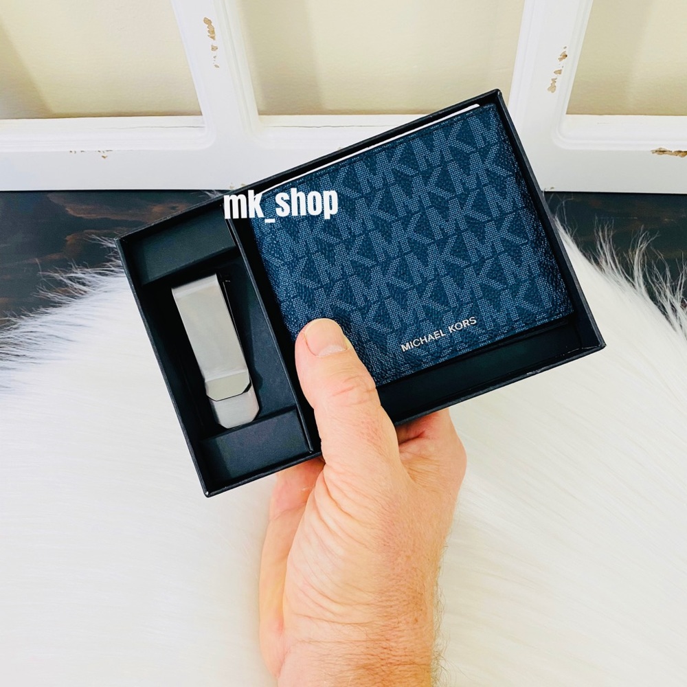 Michael Kors Jet Set Men’s Slim Billfold Wallet Money Clip Box Set
